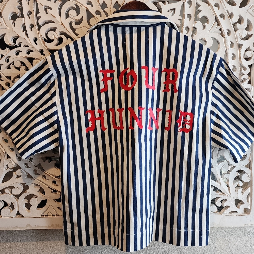 4HUNNID HAVANA STRIPES BUTTON UP CROPPED MENS SHIRT NWT SIZE SMALL - Picture 11 of 13